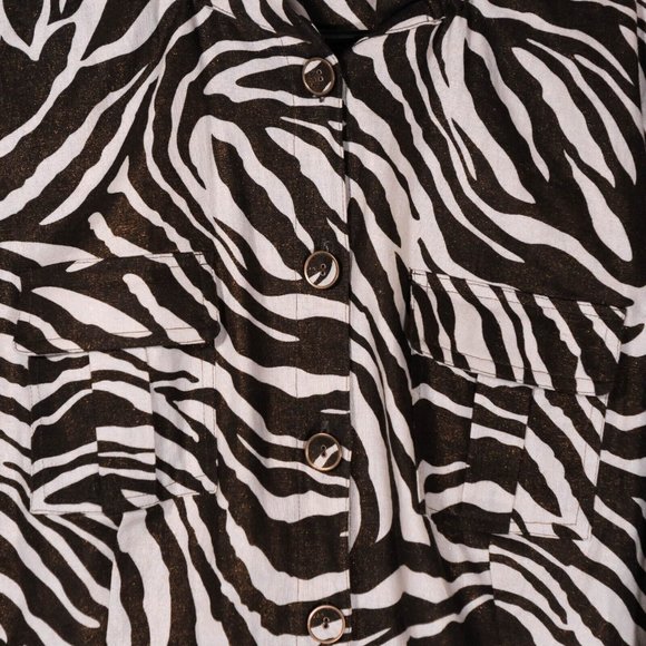 Chico's Womens Jacket Brown Beige Animal Print Linen Blend Button Glitter 2 L/12 - Picture 4 of 10